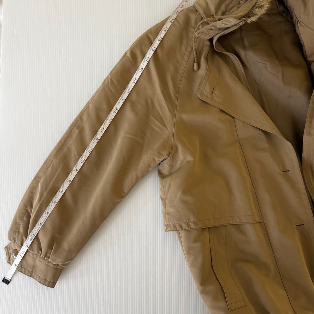 Vintage Camel Maxi Hooded Parka Fur Trim Insulated Winter Coat Made England XL - Picture 12 of 16